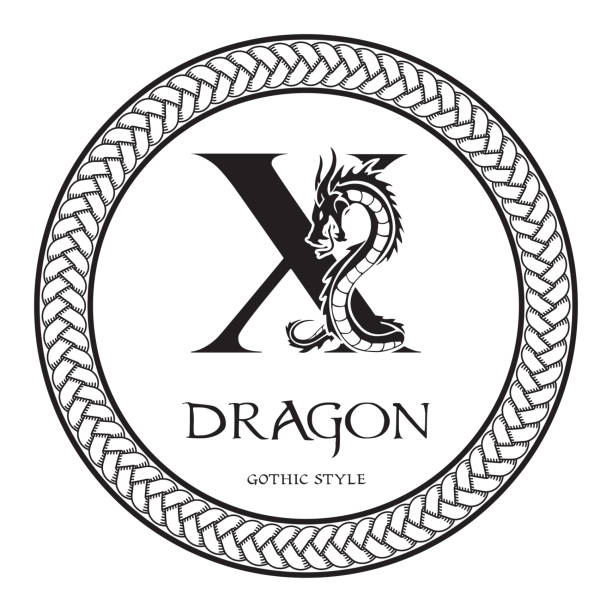 Dragon silhouette inside capital letter X. Elegant Gothic Dragon Logo with tattoo element. Heraldic symbol beast ancient mythology for logotype, emblem, monogram, icon, business card, brand name. Dragon silhouette inside capital letter X. Elegant Gothic Dragon Logo with tattoo element. Heraldic symbol beast ancient mythology for logotype, emblem, monogram, icon, business card, brand name celtic letter x stock illustrations
