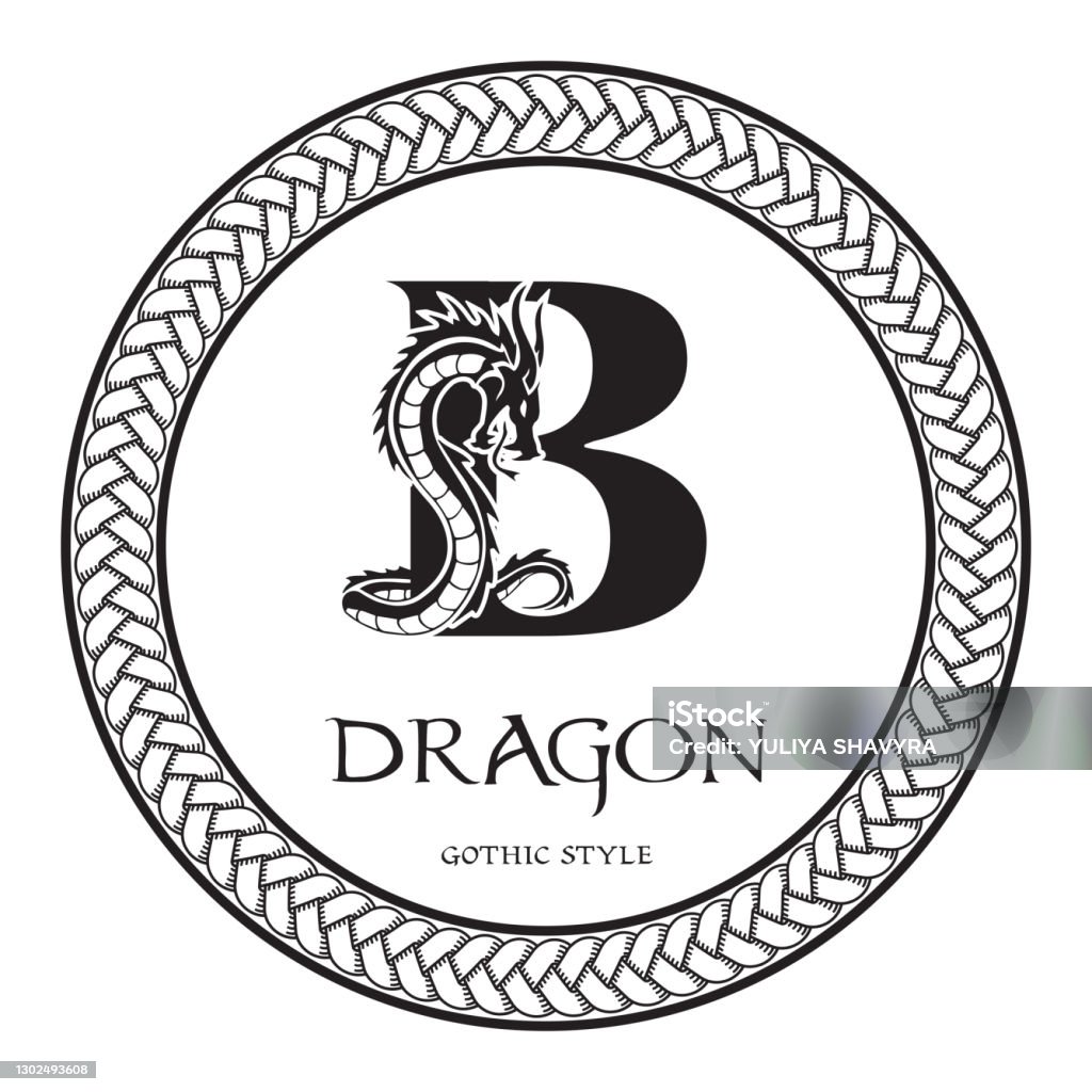 Dragon Silhouette Inside Capital Letter B Elegant Gothic Dragon ...