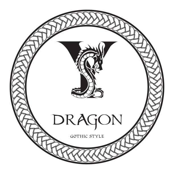 Dragon silhouette inside capital letter Y. Elegant Gothic Dragon Logo with tattoo element. Heraldic symbol beast ancient mythology for logotype, emblem, monogram, icon, business card, brand name. Dragon silhouette inside capital letter Y. Elegant Gothic Dragon Logo with tattoo element. Heraldic symbol beast ancient mythology for logotype, emblem, monogram, icon, business card, brand name celtic dragon tattoo stock illustrations