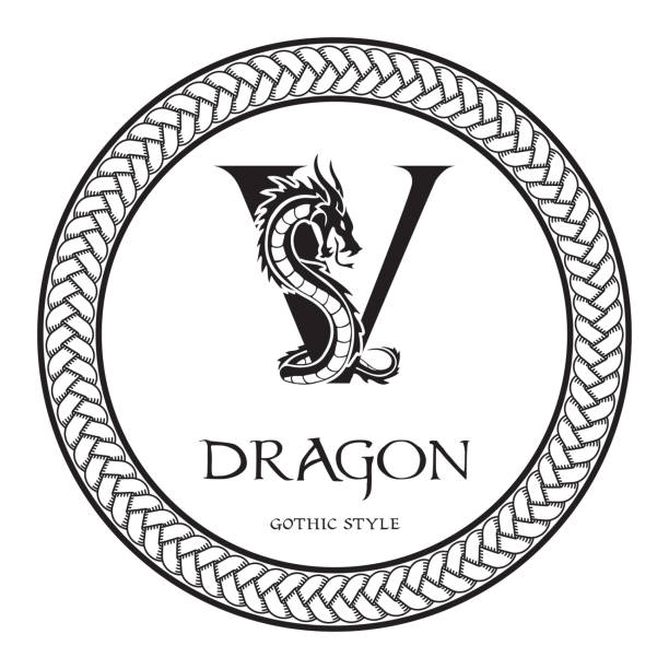 Dragon silhouette inside capital letter V. Elegant Gothic Dragon Logo with tattoo element. Heraldic symbol beast ancient mythology for logotype, emblem, monogram, icon, business card, brand name. Dragon silhouette inside capital letter V. Elegant Gothic Dragon Logo with tattoo element. Heraldic symbol beast ancient mythology for logotype, emblem, monogram, icon, business card, brand name letter v tattoo stock illustrations