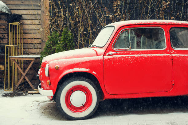 old small car of bright red color