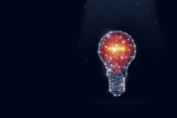 istock Bulb Light Hologram on dark blue background. New ideas with innovative technology and creativity 1302497914