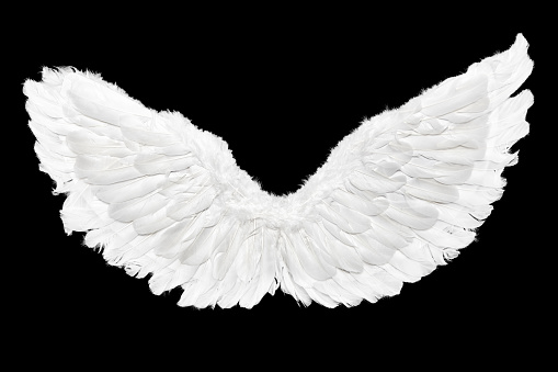 White angel wings isolated on black background for easy extraction
