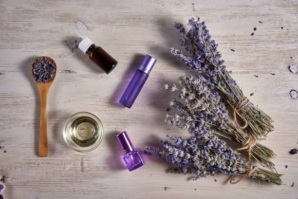 istock Lavender essential oil and dried flowers 1302499595