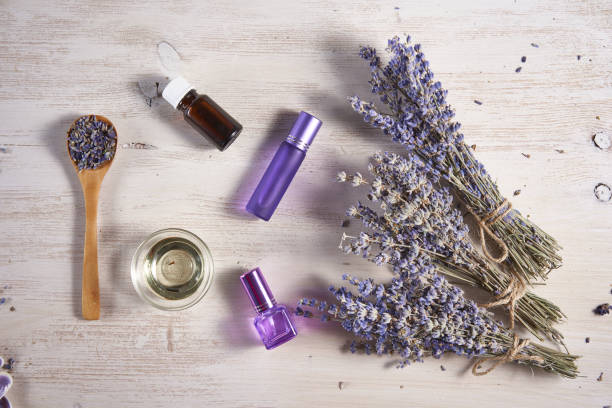 istock Lavender essential oil and dried flowers 1302499596
