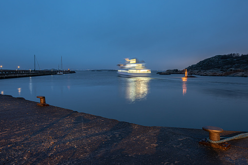 Gothenburg, Sweden - december 20 2020: Västtrafik passenger ferry departing from Saltholmen to Brännö and Styrsö.