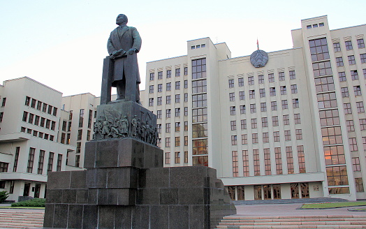 Lenin statue in front of the administrative building, at the Independence Square, Minsk, Belarus