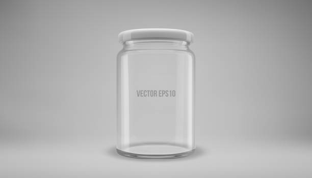 istock Glass jam jar with a lid. A transparent jar with a white lid. Realistic 3D illustration. Vector 1302506386