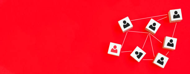 istock Wooden cube block print screen person icon which link connection network for organisation structure social network and teamwork concept. 1302507797