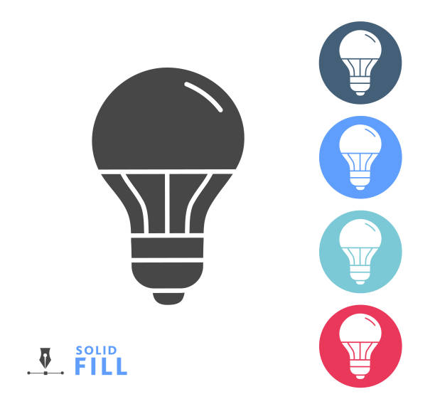 stockillustraties, clipart, cartoons en iconen met led-gloeilamp multi-gekleurde cirkel set - led lampje