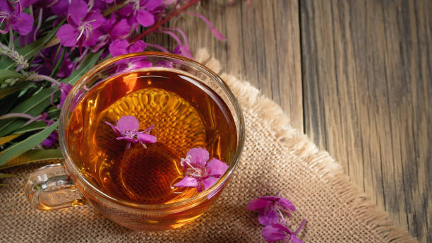 istock Herbal tea made from fireweed known as blooming sally in cup, copy space 1302509656