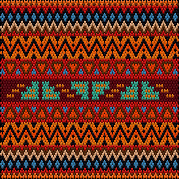 Seamless ethnic ornament for fabrics, interiors, ceramics and furniture in the style of Latin America. A traditional ornament of peoples and countries of Latin America in which rich colors attract attention and wealth. Women's woven carpets with ornament embroidered on fabrics for dresses. Embroideries ecuador stock illustrations