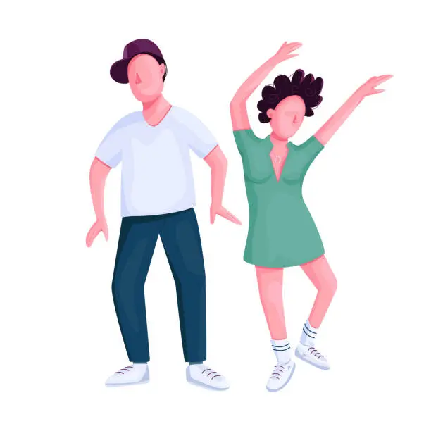Vector illustration of Couple dancing together flat color vector faceless character. Man and woman at discotheque. Boyfriend and girlfriend at nightclub isolated cartoon illustration for web graphic design and animation