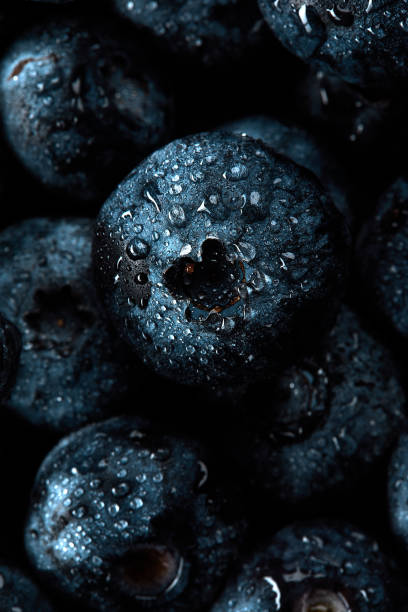 Fresh natural antioxidant blueberries pile, macro detailed close up