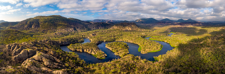 Dunns Swamp panoramic aerial view on the upper Cudgegong river NSW Australia
