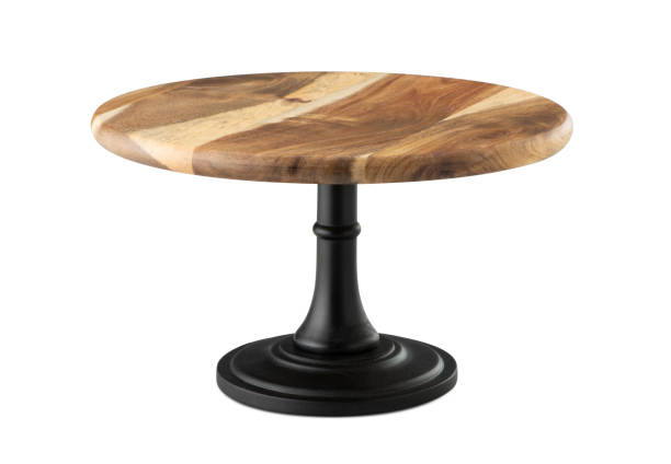 istock Wooden Cake Stand With Black Base on a White Background 1302516712