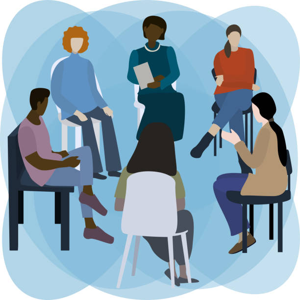 Support group for people with mental illnesses. Support group for people with mental illnesses. Group therapy session. Vector illustration therapy stock illustrations
