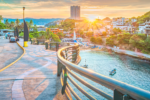 Waterfront promenade in Acapulco Mexico at sunrise