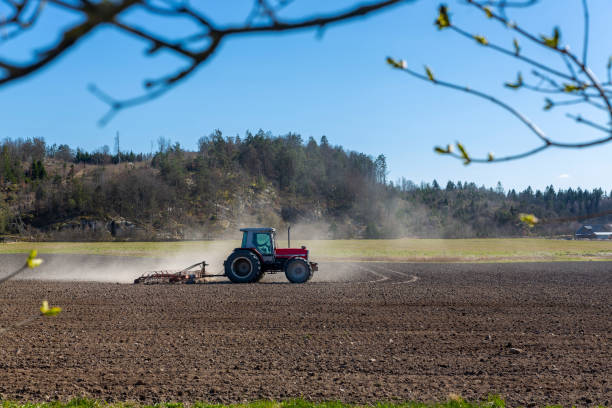 frühjahrslandwirtschaft - green crop tractor planting stock-fotos und bilder