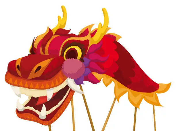 Vector illustration of Red dragon performing its dance during Chinese holiday