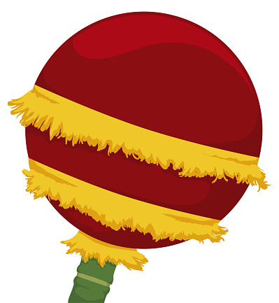 Ball with fringes and pole representing the pearl in dragon dance