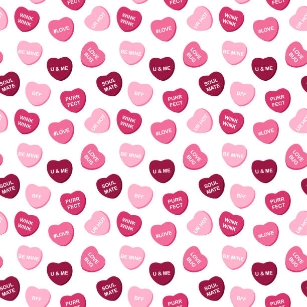 ilustraciones, imágenes clip art, dibujos animados e iconos de stock de patrón sin costuras del día de san valentín - candy heart candy valentines day heart shape