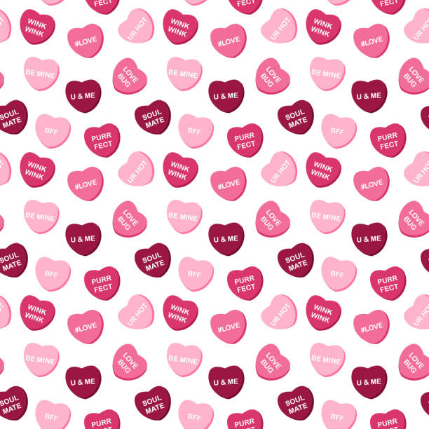 illustrazioni stock, clip art, cartoni animati e icone di tendenza di modello senza soluzione di continuità di san valentino - candy heart illustrations