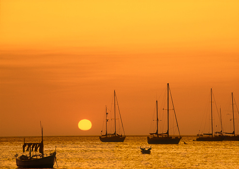 Sailboats at sunset, Anzoategui state, Venezuela