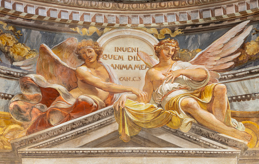 Ravenna - The fresco of angels the churuch Chiesa di Santa Maria Maddalena by unknown artist.