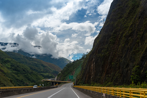 Highway between mountains from the capital of Colombia to the eastern plains.