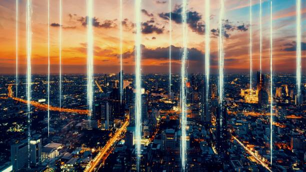 istock Smart digital city with globalization abstract graphic showing connection network 1302538588