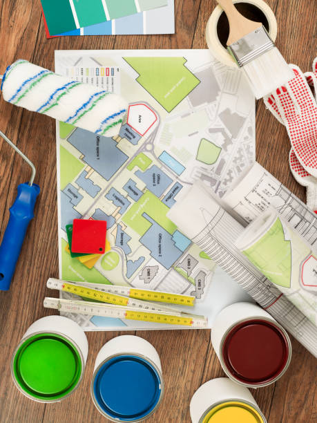 istock Painting tools and blueprint 1302539693