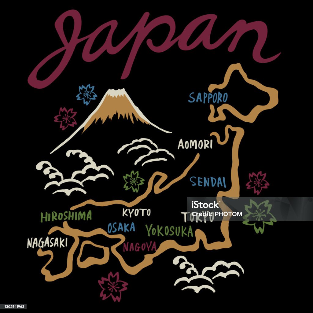 Japan Map Calligraphy Handwriting Style Japanese Map Illustration Stock Illustration ...