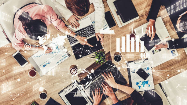 visuale fantasiosa del personale degli imprenditori e delle società finanziarie - gestione delle relazioni con i clienti foto e immagini stock