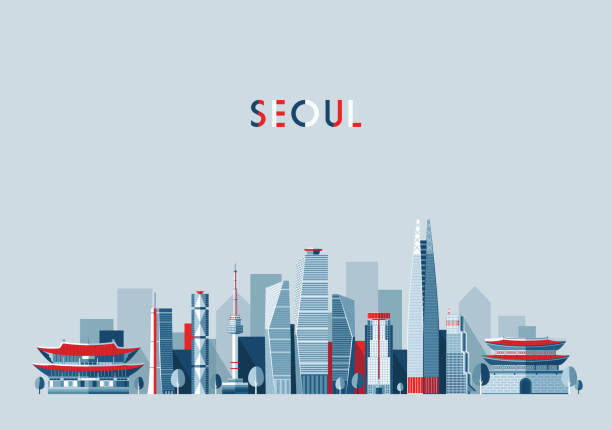 Seoul skyline, vector illustration, flat design Seoul skyline, vector illustration, flat design Korea seoul stock illustrations