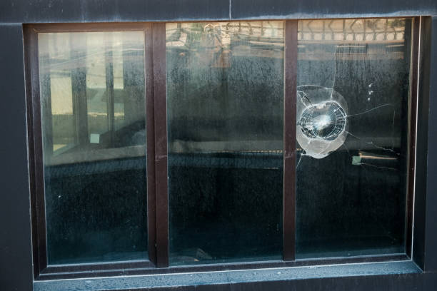 istock Broken glass with lots of cracks, house window 1302551344