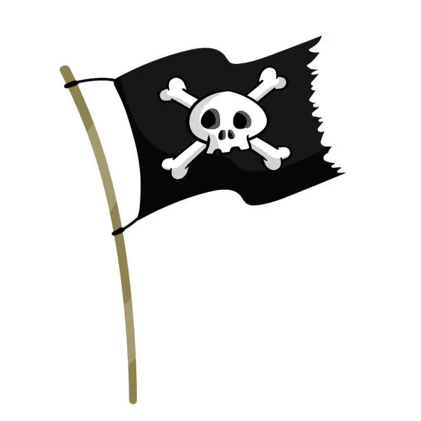 Vector illustration of Pirate flag. Skull and bones on black ribbon. element of death.