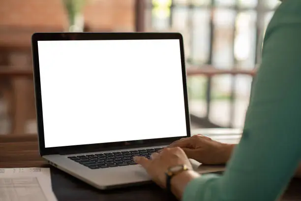 Photo of blank white desktop screen computer