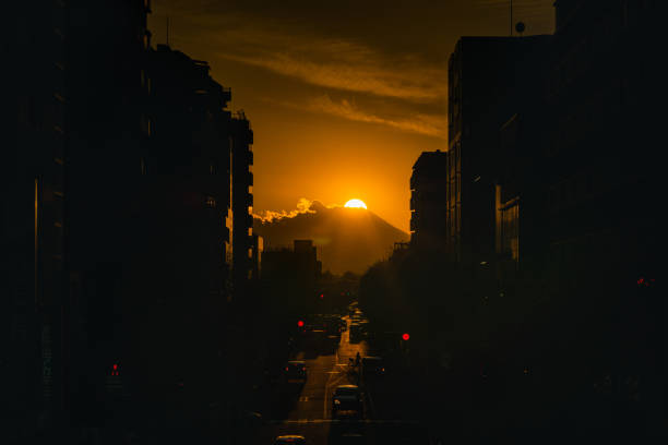 istock Orange color sunset sky in winter 1302554760