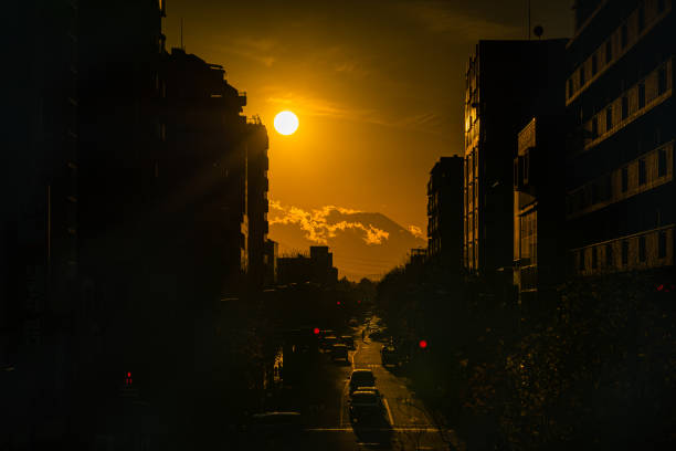 istock Orange color sunset sky in winter 1302554789