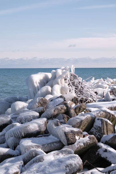 Iced Rock from the Lake Ontario stock photo