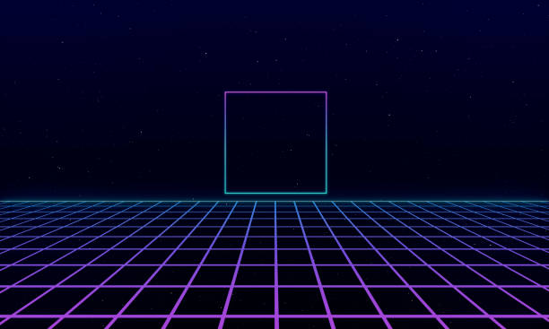 istock Retro style 80s Sci-Fi Background Futuristic with laser grid landscape. Digital cyber surface style of the 1980`s. 3D illustration. For banner 1302561158