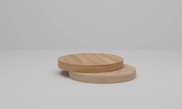 istock 3d rendering. Wood podium on white background. Abstract minimal scene with geometric. 1302563301
