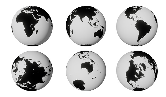 Set of earth, globe in different ways isolated on white background with clipping path. 3D rendering.