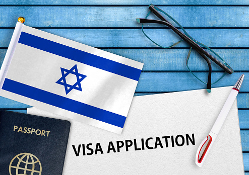 Visa application form and flag of Israel
