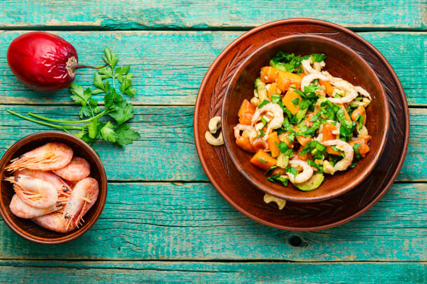 istock Exotic salad with tamarillo and prawn 1302572797