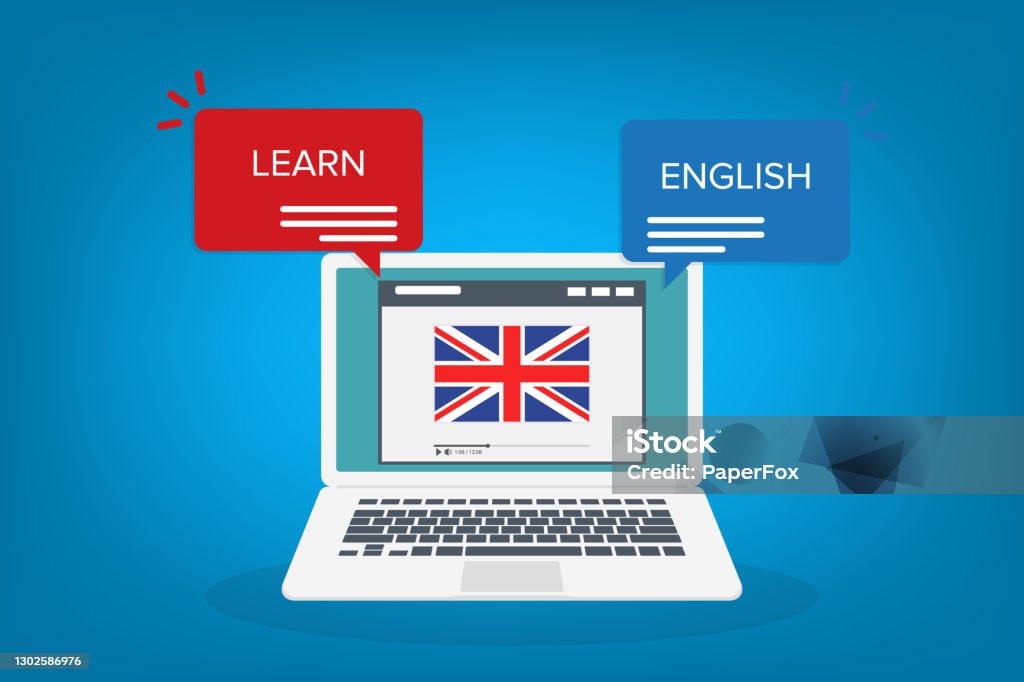 Learn English By Computer Program Learn English Online On Laptop Computer Study Education Of Foreign ...