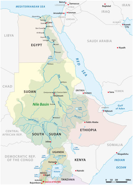 vector map of the nile river basin vector map of the nile river basin blue nile stock illustrations
