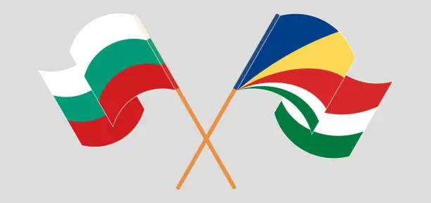 Vector illustration of Crossed and waving flags of Bulgaria and Seychelles