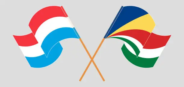 Vector illustration of Crossed and waving flags of Luxembourg and Seychelles